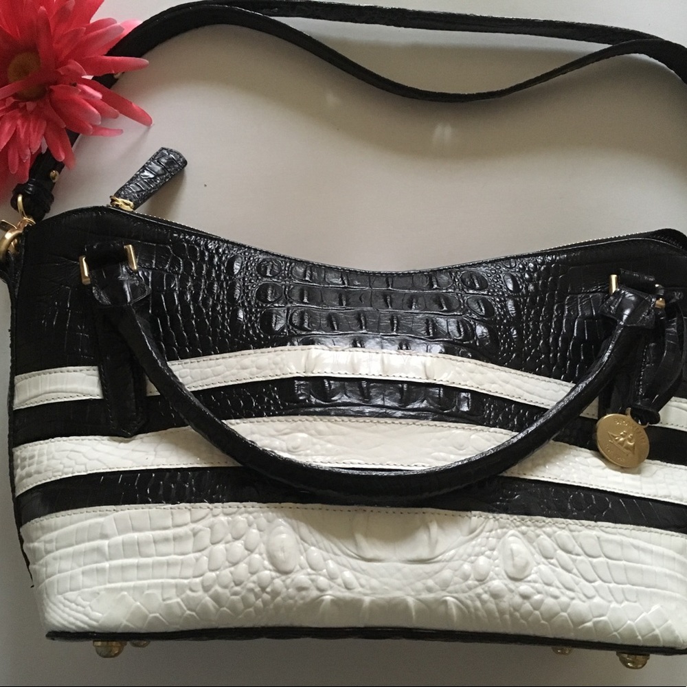 BRAHMIN 106380 BLACK / WHITE SATCHEL HANDBAG